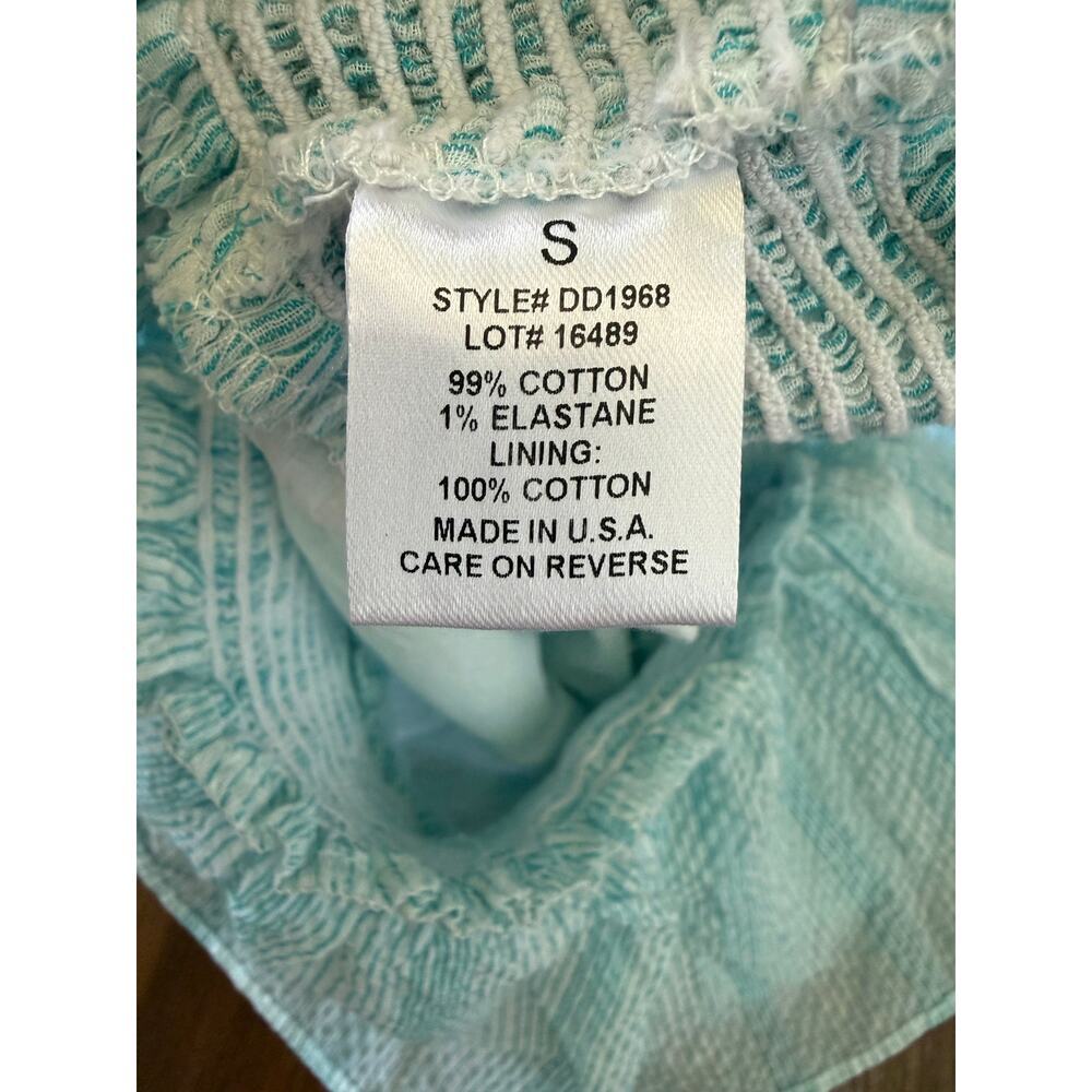Intermix Off-Shoulder Smocked Peplum Blouse Blue Stripe Sz S Cotton Coastal Boho - Picture 6 of 7